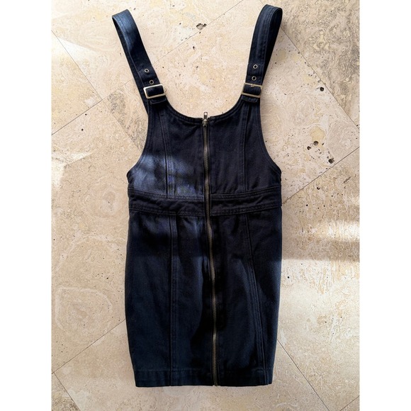 PacSun Black Denim Zip Front Pinafore Overall Mini Dress XS - Picture 3 of 8